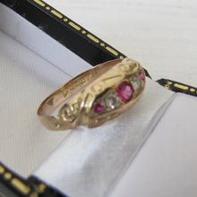 Load image into Gallery viewer, Antique Edwardian 9ct Gold, 5 Stone Diamond &amp; Ruby Ring, Chester 1909 - MercyMadge
