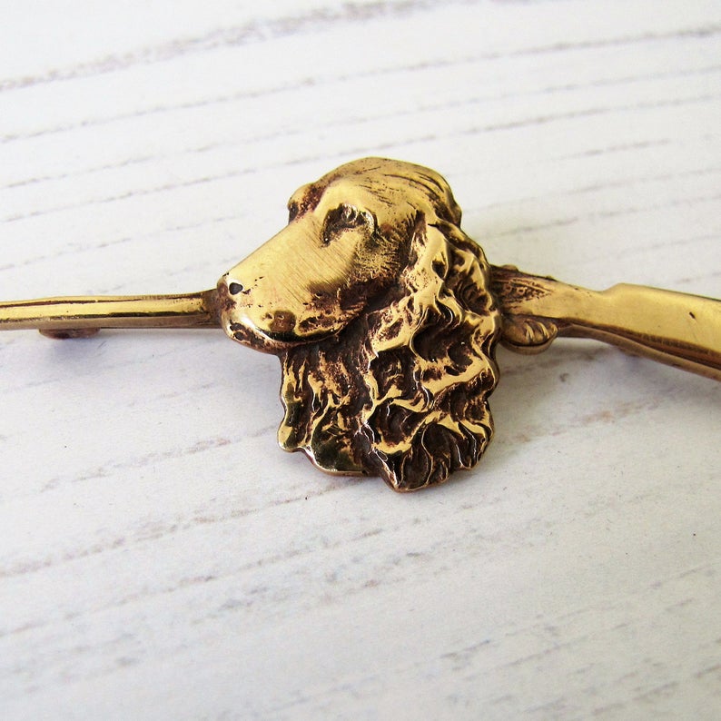 Gold Victorian Dog Cravat Tie Pin Flushing Spaniel