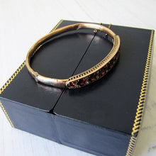 Load image into Gallery viewer, Antique 9ct Rose Gold Garnet &amp; Mine Cut Diamond Bracelet. - MercyMadge
