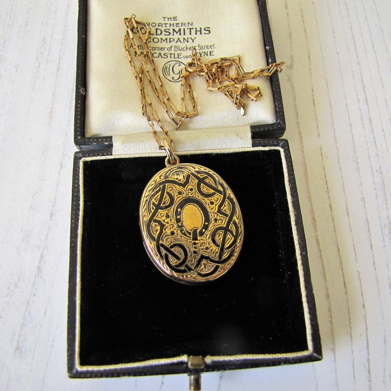Victorian 15ct Gold Engraved Enamel Mourning Locket With Portrait & Hair, 1859 - MercyMadge