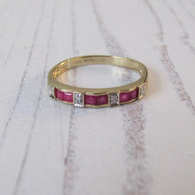 Load image into Gallery viewer, Vintage 9ct Gold Diamond &amp; Ruby Eternity Band Ring.
