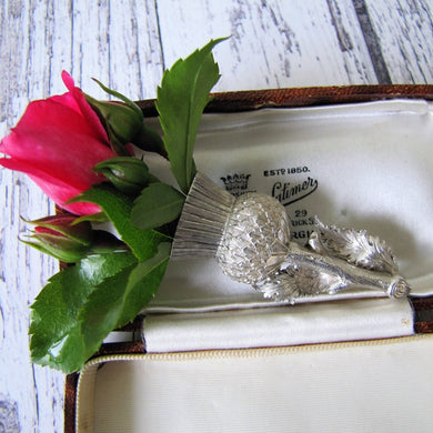 Antique Victorian Scottish Silver Thistle Boutonniere Brooch, Lewis & Alexander 1885 - MercyMadge