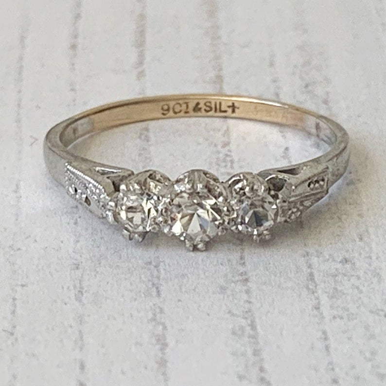 Art Deco 3 Stone Paste Diamond Triology Ring
