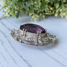 Load image into Gallery viewer, Victorian Amethyst &amp; Silver Celtic Knot Work Brooch
