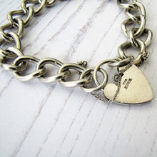 Load image into Gallery viewer, Victorian Silver Curb Chain Bracelet, Heart Padlock Clasp - MercyMadge
