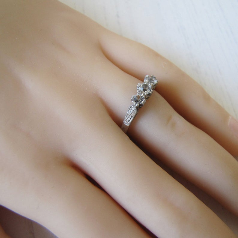Art Deco 3 Stone Paste Diamond Triology Ring
