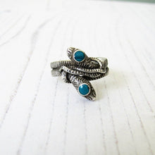 Load image into Gallery viewer, Antique Turquoise &amp; Silver Double Snake Ring - MercyMadge
