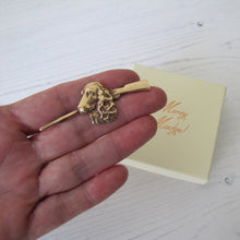 Load image into Gallery viewer, Gold Victorian Dog Cravat/Tie Pin, Flushing Spaniel - MercyMadge
