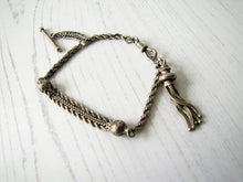 Load image into Gallery viewer, Antique Silver Albertina Bracelet with Tassel Charm, T-Bar &amp; Dog Clip - MercyMadge
