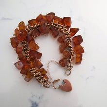 Load image into Gallery viewer, Victorian 9ct Rose Gold Amber Charm Bracelet With Heart Padlock Clasp - MercyMadge
