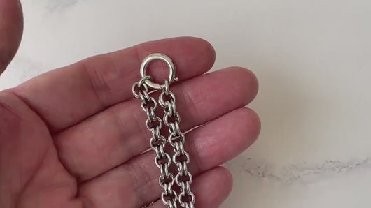 Victorian Sterling Silver Double Belcher Link Chain Necklace