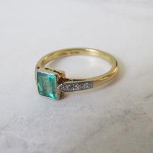 Load image into Gallery viewer, Art Deco Emerald &amp; Diamond Engagement Ring
