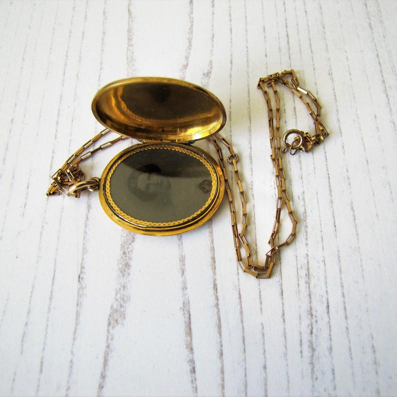 Victorian 15ct Gold Engraved Enamel Mourning Locket With Portrait & Hair, 1859 - MercyMadge