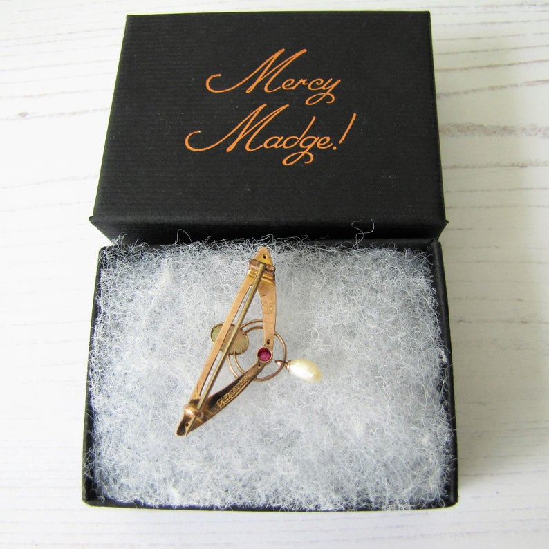 Murrle Bennett Art Nouveau Opal, Ruby & Pearl 9ct Gold Brooch - MercyMadge