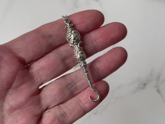 Antique Miniature Silver Button Hook Pendant, Optional Chain