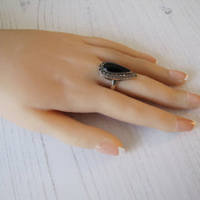 Load image into Gallery viewer, Vintage Whitby Jet, Sterling Silver &amp; Marcasite Ring
