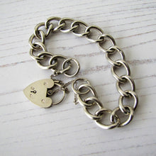 Load image into Gallery viewer, Victorian Silver Curb Chain Bracelet, Heart Padlock Clasp - MercyMadge

