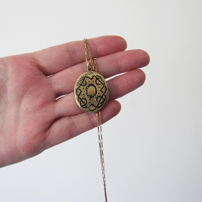 Victorian 15ct Gold Engraved Enamel Mourning Locket With Portrait & Hair, 1859 - MercyMadge