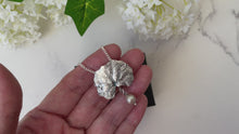 Load and play video in Gallery viewer, Art Nouveau Cast Sterling Silver Water Lily &amp; Pearl Drop Pendant
