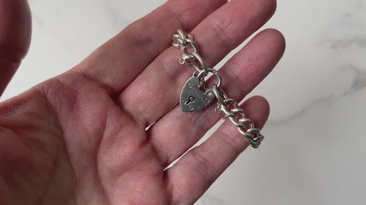Antique Edwardian Silver Bracelet With Heart Padlock