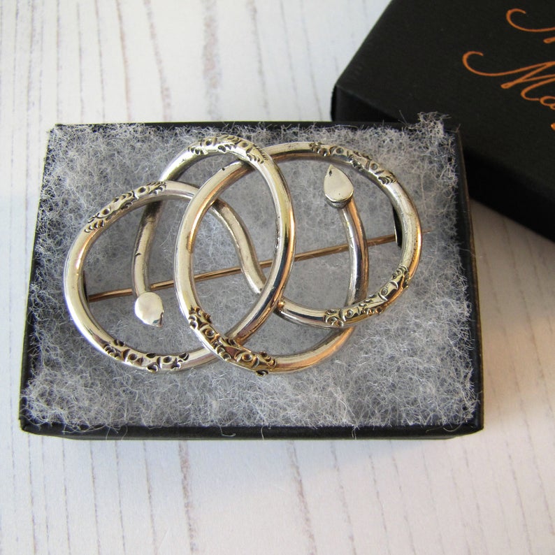 Victorian Sterling Silver Love Knot Snake Brooch.