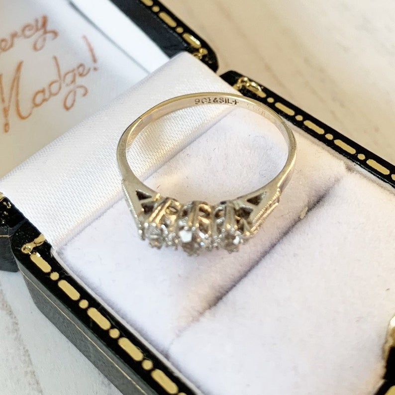 Art Deco 3 Stone Paste Diamond Triology Ring