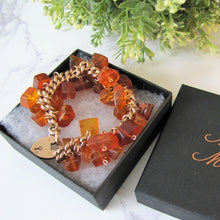 Cargar imagen en el visor de la galería, Victorian 9ct Rose Gold Amber Charm Bracelet With Heart Padlock Clasp - MercyMadge
