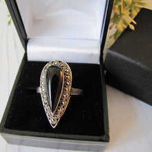 Load image into Gallery viewer, Vintage Whitby Jet, Sterling Silver &amp; Marcasite Ring
