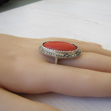 Load image into Gallery viewer, Art Deco Silver Marcasite &amp; Red Coral Ring
