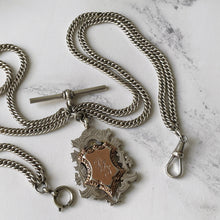 Load image into Gallery viewer, Edwardian Silver &amp; Gold Double Albert Watch Chain &amp; Fob, William Hair Hassler 1918
