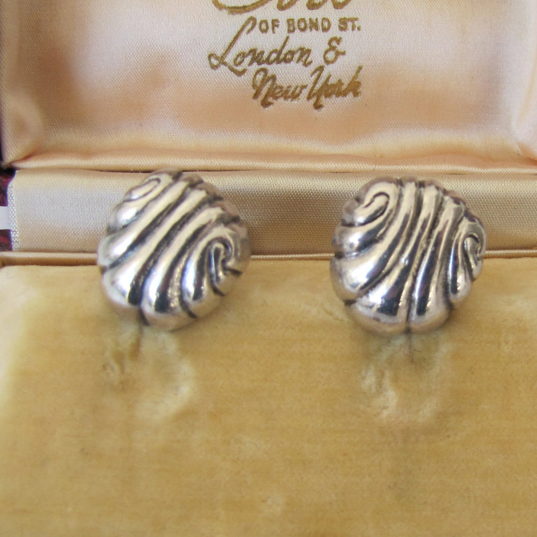 William Spratling 1940s Taxco Silver Shell Earrings - MercyMadge