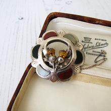 Load image into Gallery viewer, Vintage Scottish Silver Agate &amp; Citrine Thistle Brooch - MercyMadge
