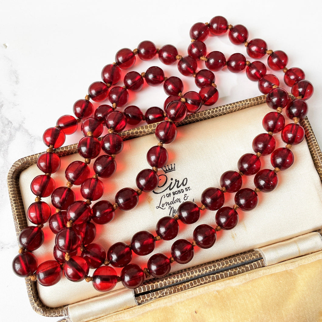 Antique Art Deco Cherry Amber Bead Necklace 