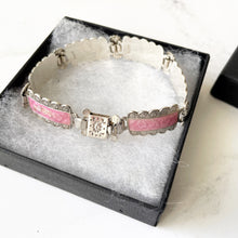 Load image into Gallery viewer, Art Deco Pink Guilloche Enamel Sterling Silver Bracelet
