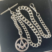 Load image into Gallery viewer, Victorian Sterling Silver Albert Watch Chain &amp; 1876 Masonic Fob

