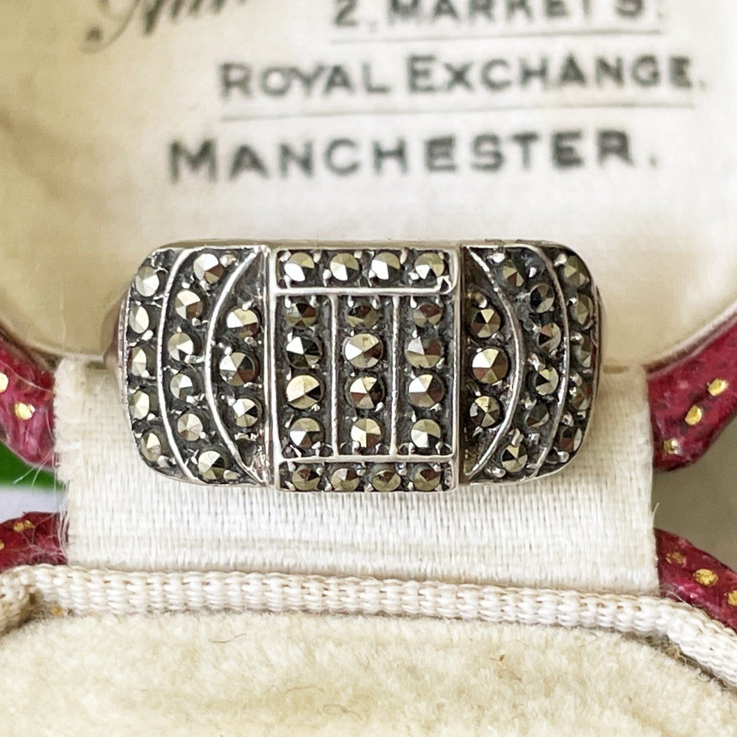 Art Deco 835 Silver Pave Set Marcasite Ring