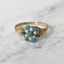 Load image into Gallery viewer, Georgian Pearl &amp; Turquoise 18ct Gold Ring
