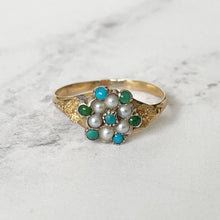 Load image into Gallery viewer, Georgian Pearl &amp; Turquoise 18ct Gold Ring
