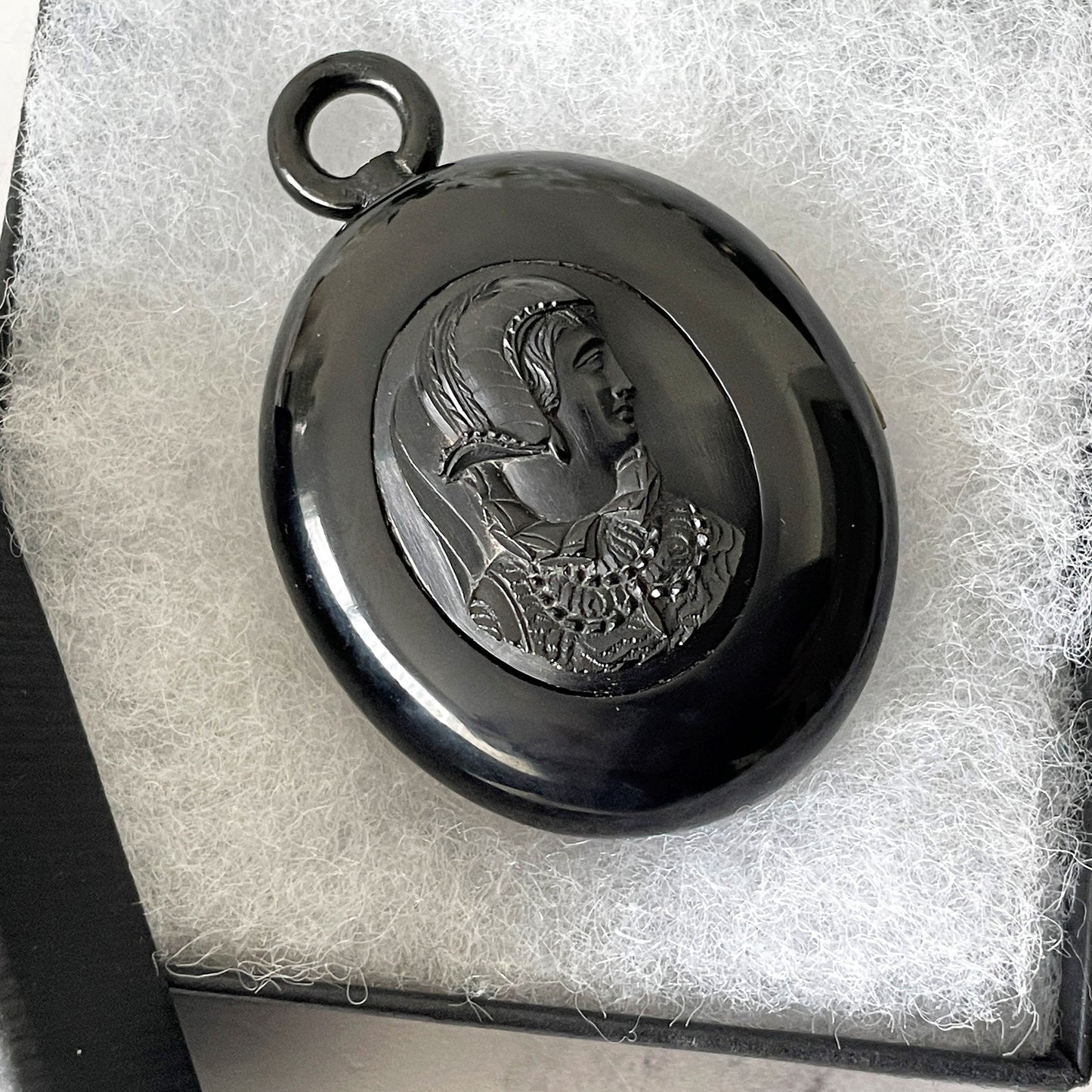 Large Victorian Carved Whitby Jet Portrait Locket