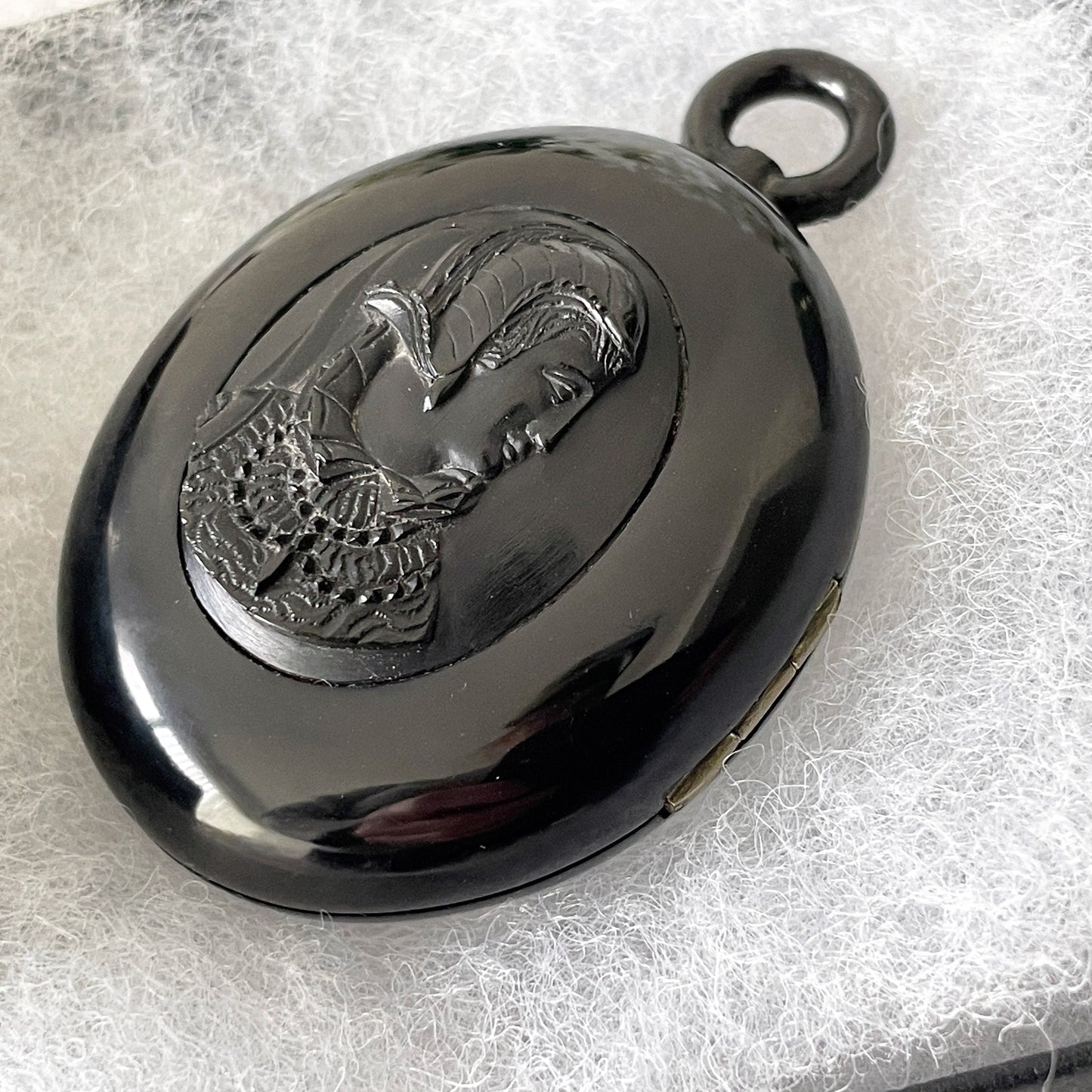 Large Victorian Carved Whitby Jet Portrait Locket