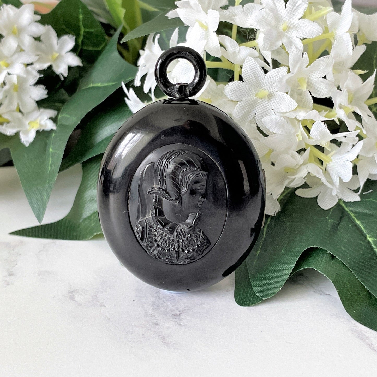 Large Victorian Carved Whitby Jet Portrait Locket