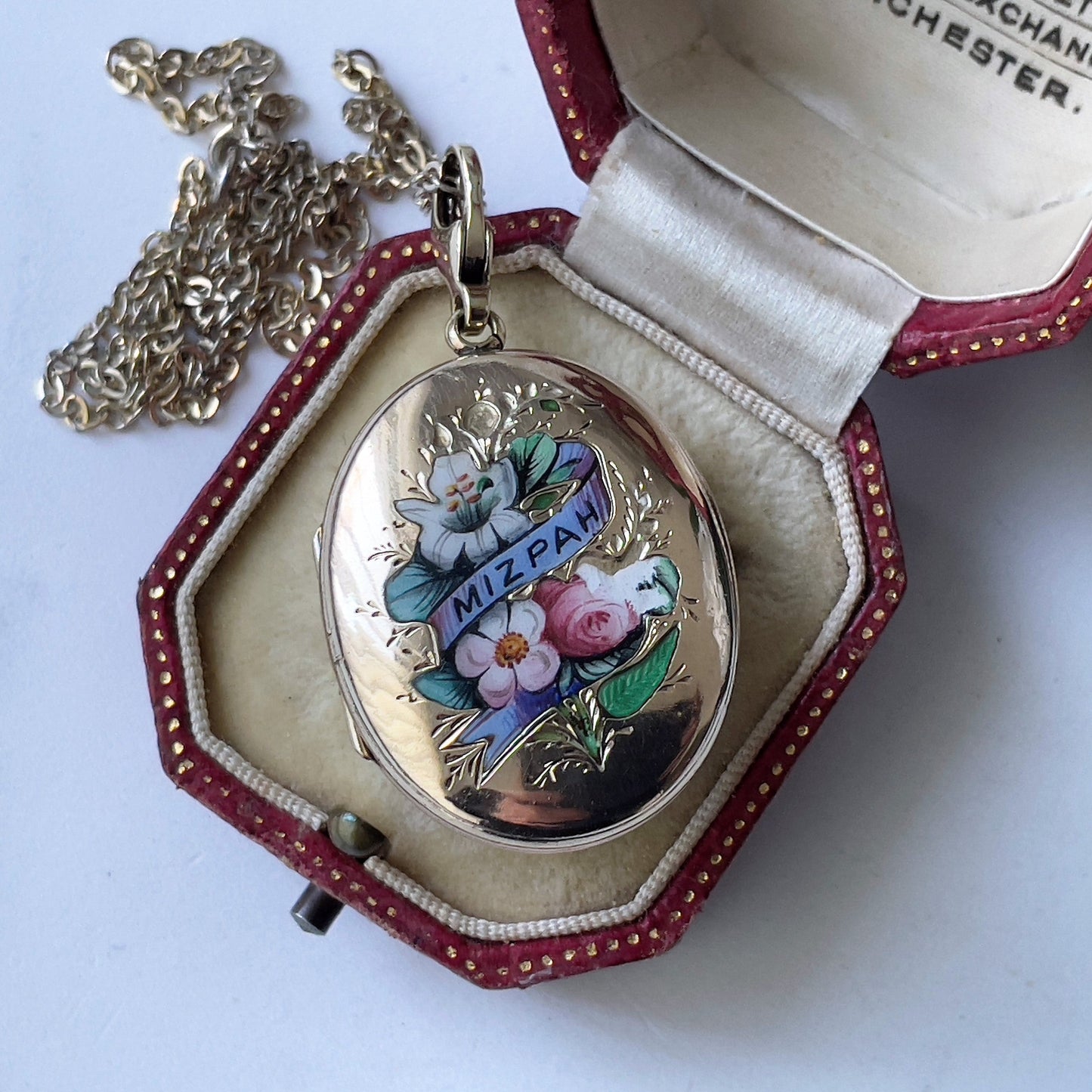Victorian 9ct Gold Enamel Mizpah Locket, Dog-Clip Bale