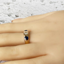 Load image into Gallery viewer, Antique 18ct Gold Mine Cut Diamond &amp; Sapphire Gypsy Ring
