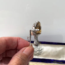 Load image into Gallery viewer, Victorian Scottish Silver &amp; Citrine Grouse Claw Kilt Pin, Boxed
