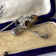 Load image into Gallery viewer, Victorian Scottish Silver &amp; Citrine Grouse Claw Kilt Pin, Boxed

