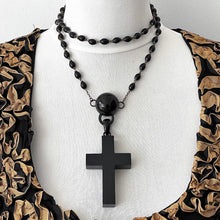 Load image into Gallery viewer, Huge Victorian Whitby Jet Cross Pendant Necklace
