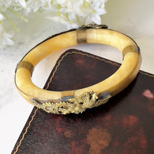 Load image into Gallery viewer, Antique Yellow Jade Chinese Dragon &amp; Phoenix Bangle
