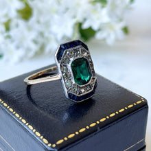 Load image into Gallery viewer, Art Deco Antique Paste Emerald, Sapphire &amp; Diamond Ring
