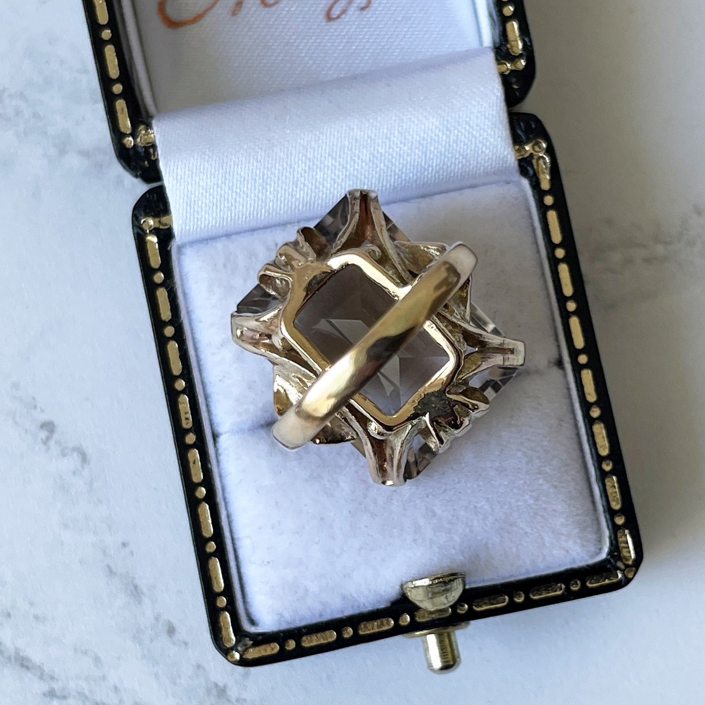 Vintage 9ct Gold Emerald Cut 28 Carat Citrine Ring, Hallmarked 1966