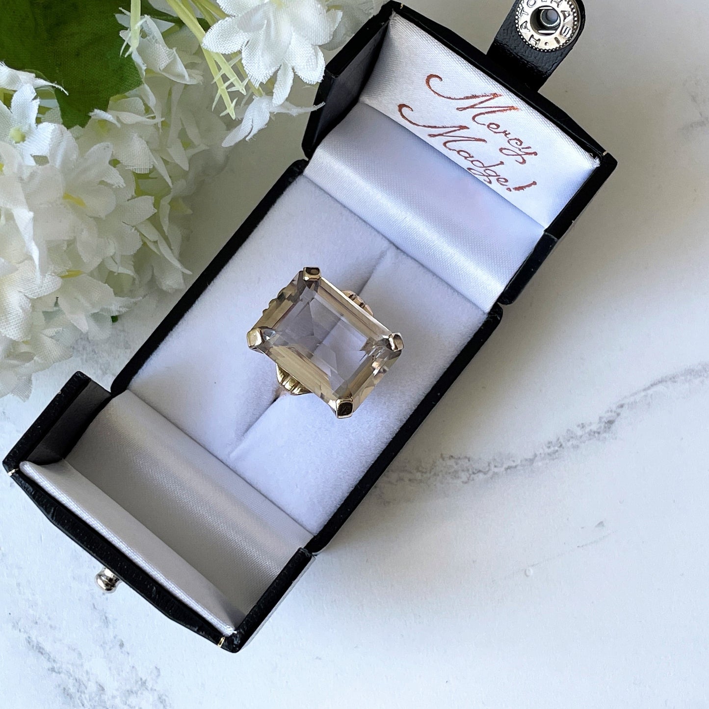 Vintage 9ct Gold Emerald Cut 28 Carat Citrine Ring, Hallmarked 1966